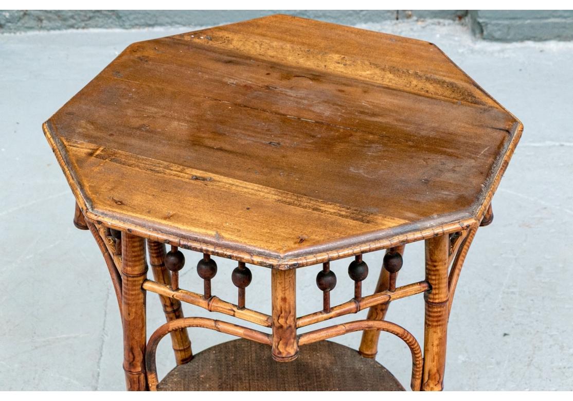 Bambou Antique Octagonal Bamboo Table With Wood Top en vente