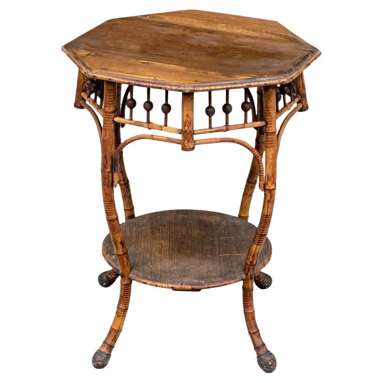 Antique Octagonal Bamboo Table With Wood Top