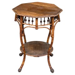 Antique Octagonal Bamboo Table With Wood Top