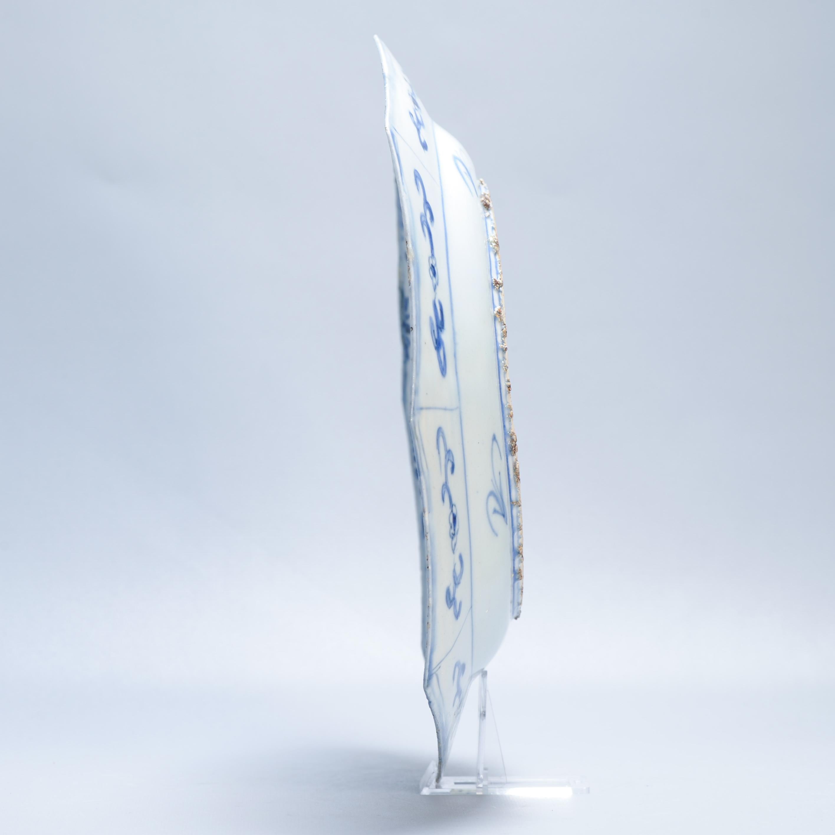 Antique Octagonal Blue and White Dish Wanli Tianqi Chinese Porcelain Figural For Sale 8