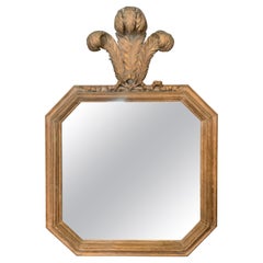 Antique Octagonal Carved Mirror with Prince of Wales Plumes Capital