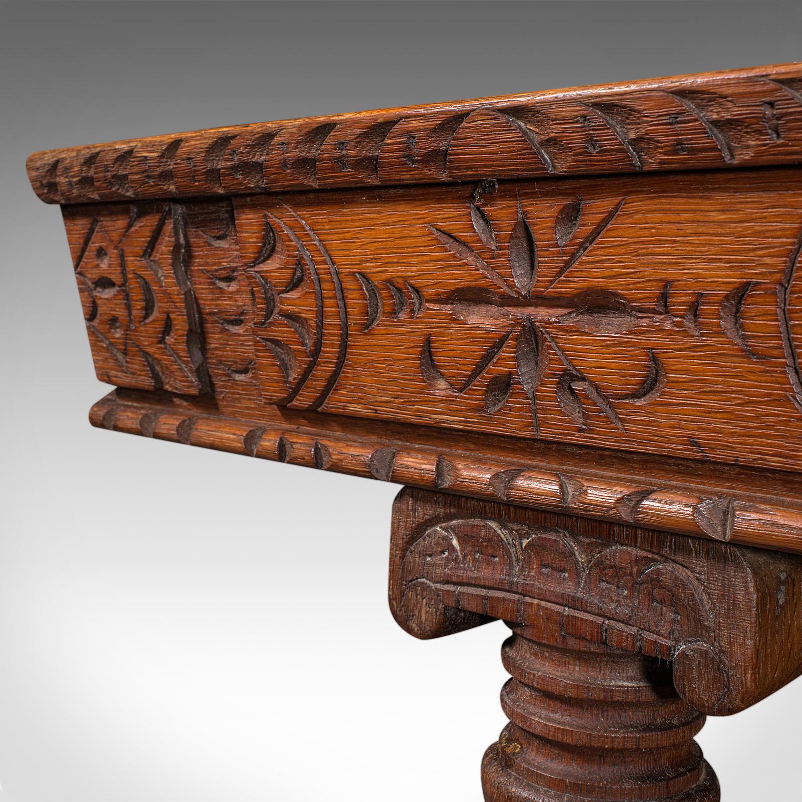 Antique Octagonal Centre Table, Scottish Oak, 4 Seat, Gothic Revival, Victorian For Sale 6