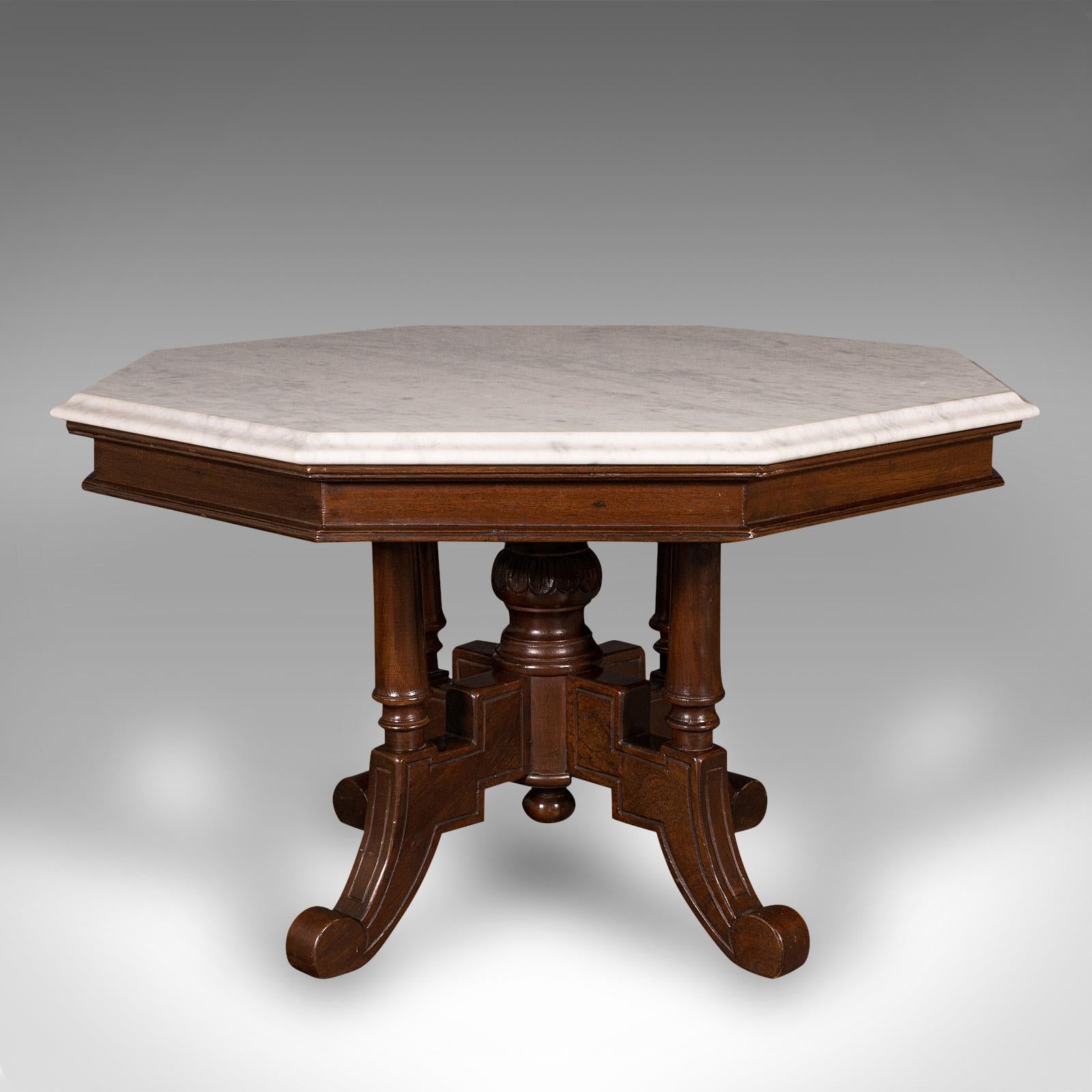 British Antique Octagonal Coffee Table, English, Carrara Marble, Decorative, Victorian For Sale