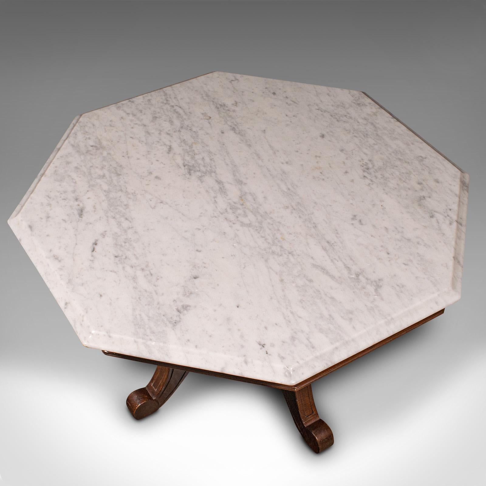 XIXe siècle Ancienne table basse octogonale anglaise, marbre de Carrare, décorative, victorienne en vente