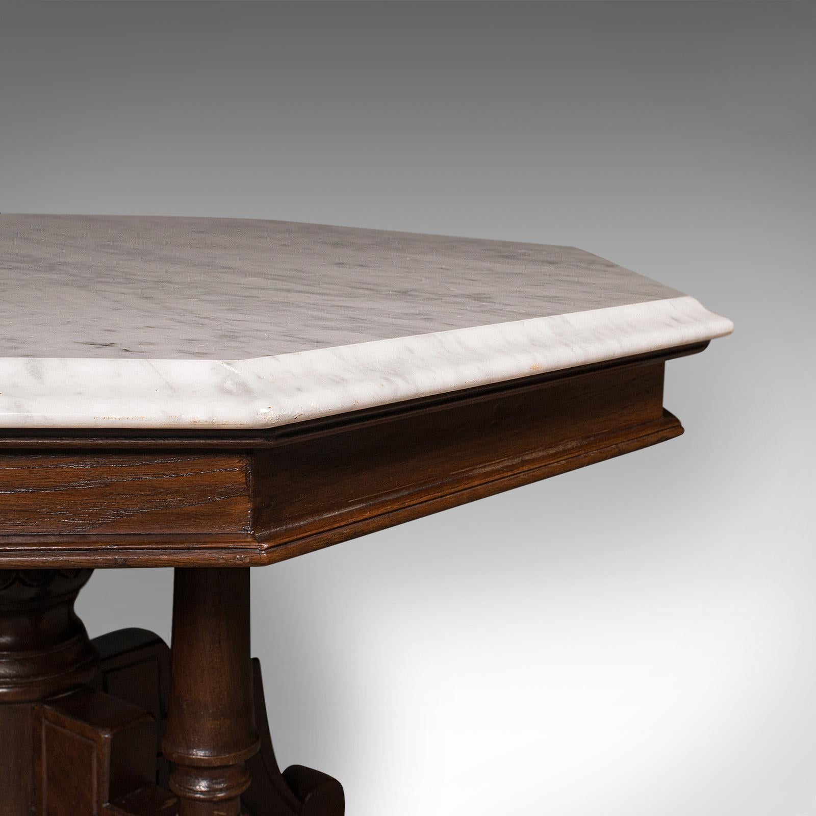 Ancienne table basse octogonale anglaise, marbre de Carrare, décorative, victorienne en vente 1