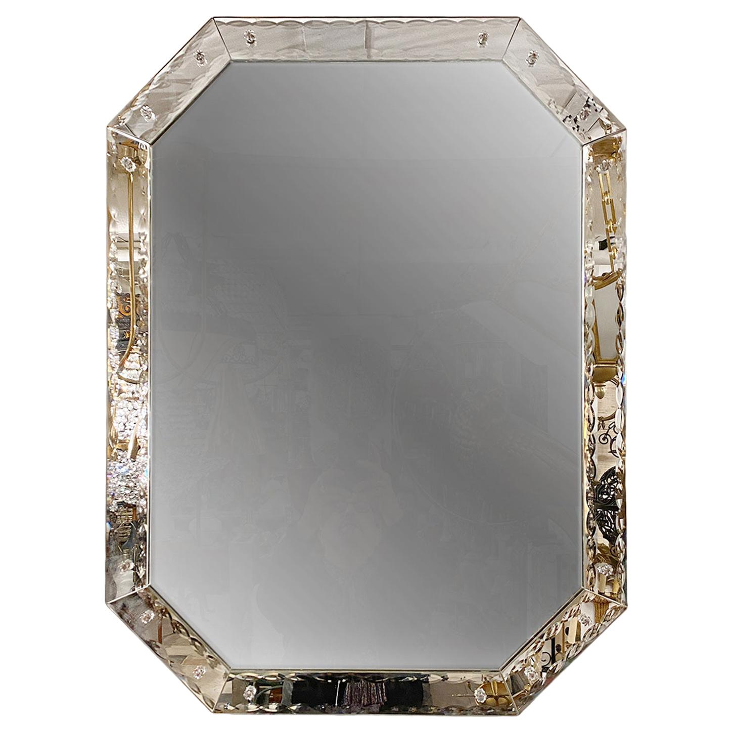 Antique Octagonal Etched Mirror For Sale at 1stDibs