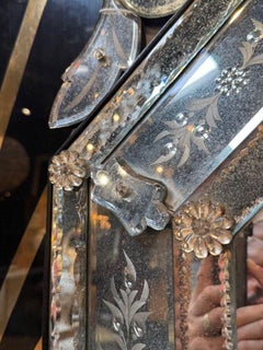 Antique Octagonal Etched Venetian Glass Cushion Mirror