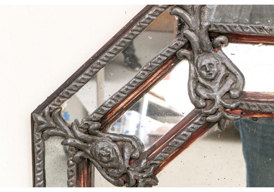 Antique Octagonal Mirror With Winged Angel Decoration For Sale 2
