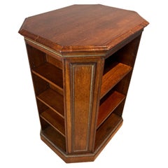 Antique octagonal open free standing bookcase in partridge wood