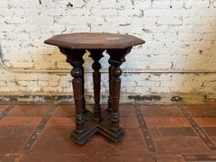 Antique Octagonal Parquetry Top Occasional Table with Turned Wood Base