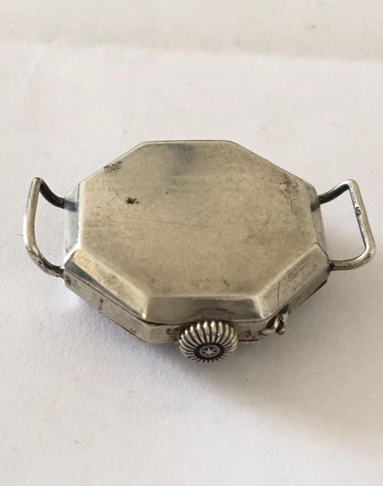 Antique Octagonal Shape Silver Case Trench Watch For Sale 5