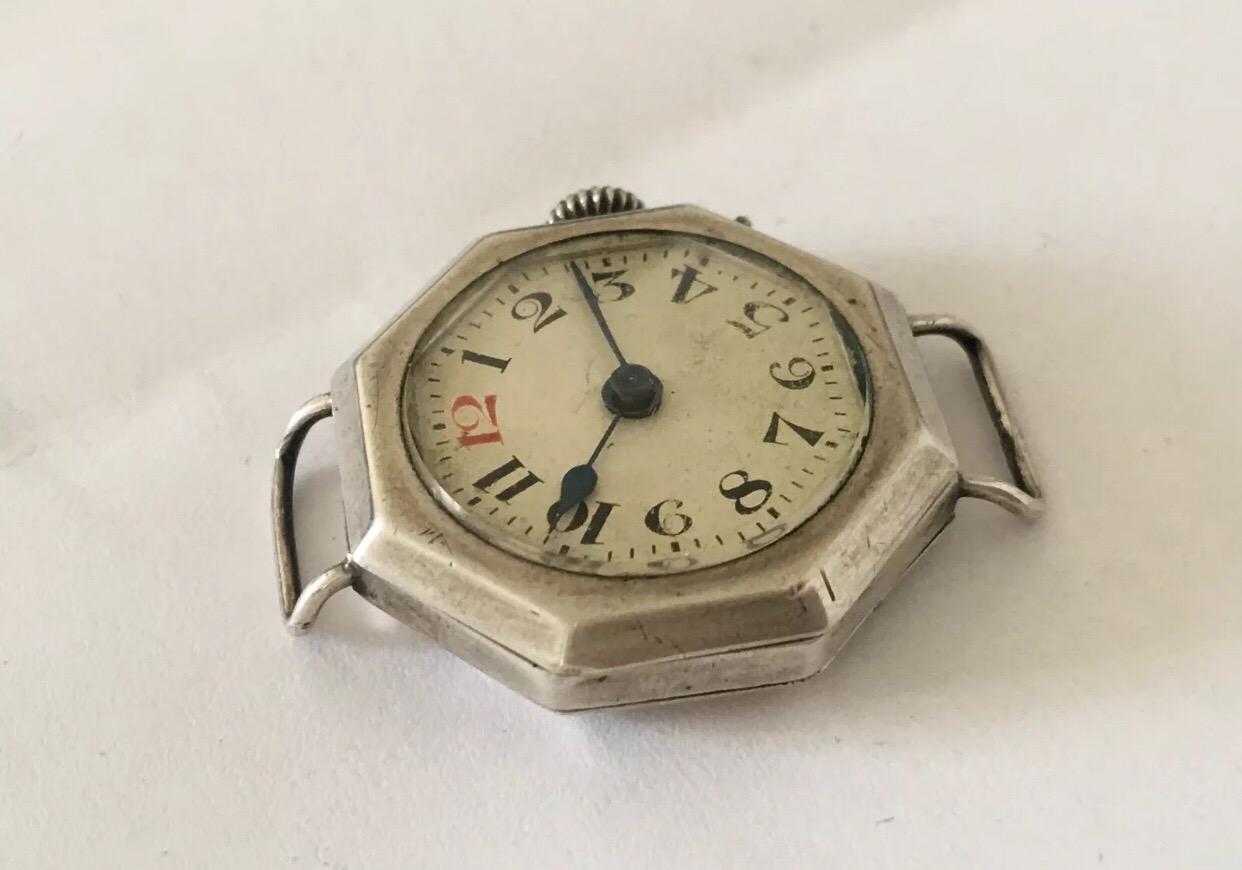 Antique Octagonal Shape Silver Case Trench Watch For Sale 1