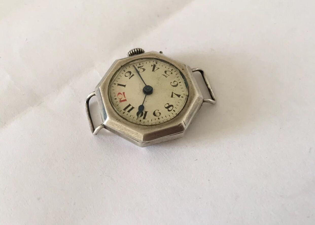 Antique Octagonal Shape Silver Case Trench Watch For Sale 2