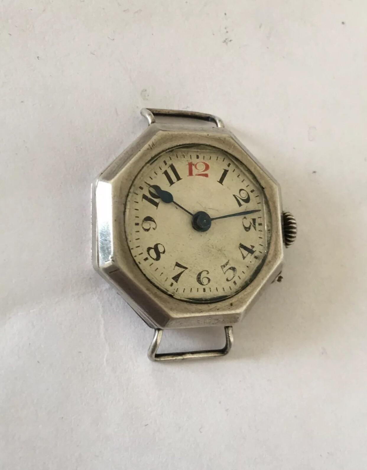 Antique Octagonal Shape Silver Case Trench Watch For Sale 3