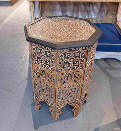 Antique Octagonal Side Table, Moorish Carving, Geometric Design, 1990
