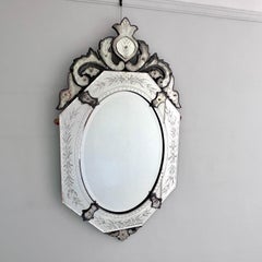 Antique Octagonal Venetian‑Style Mirror With Etched Floral Decoration
