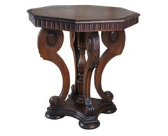 Antique Octagonal Walnut Parlor Accent Center Pedestal Table Plant Stand 30"