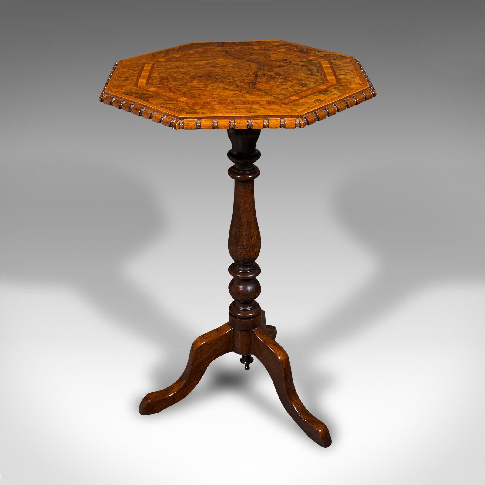 Late Victorian Antique Octagonal Wine Table, English, Burr Walnut, Lamp, Occasional, Victorian For Sale