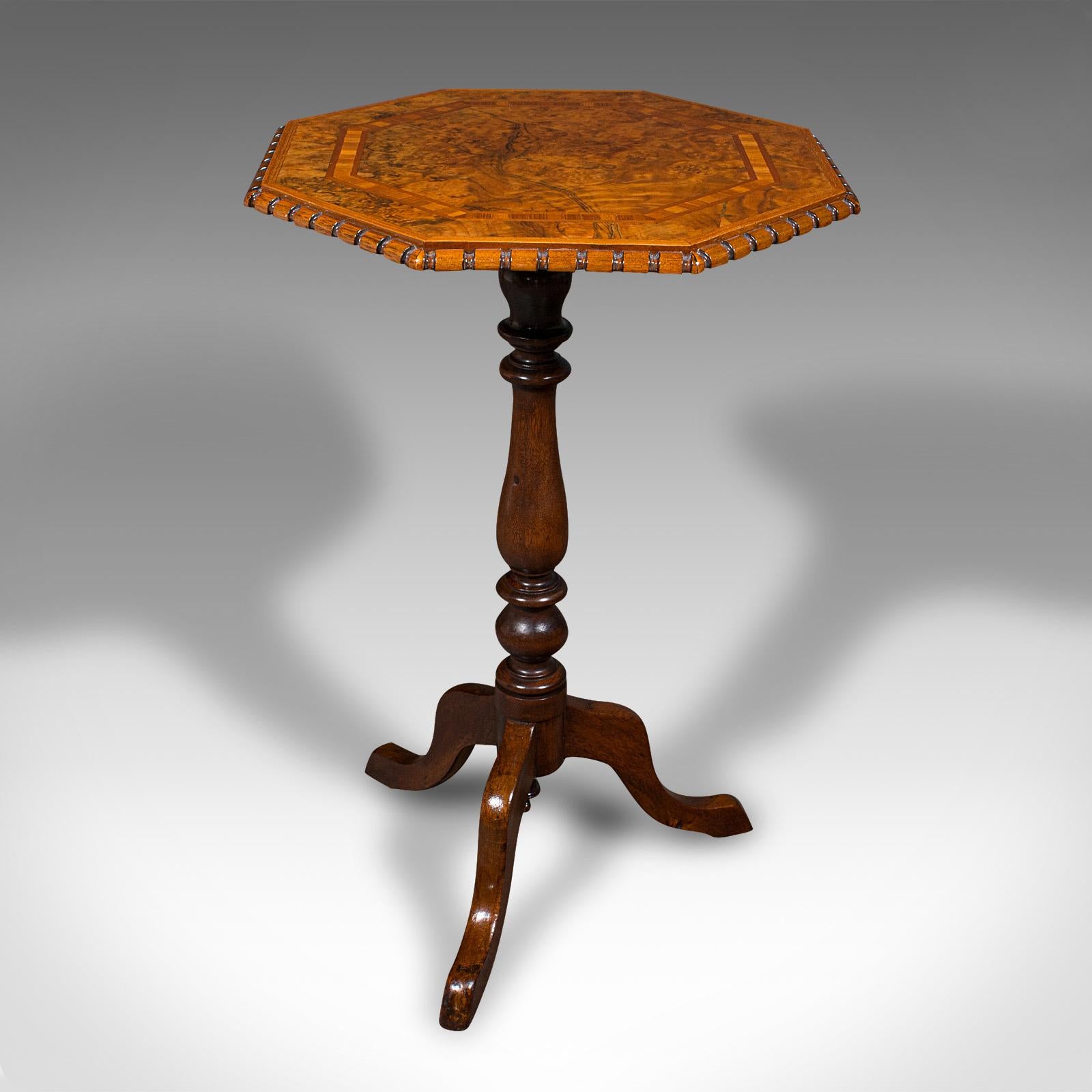 Antique Octagonal Wine Table, English, Burr Walnut, Lamp, Occasional, Victorian In Good Condition For Sale In Hele, Devon, GB