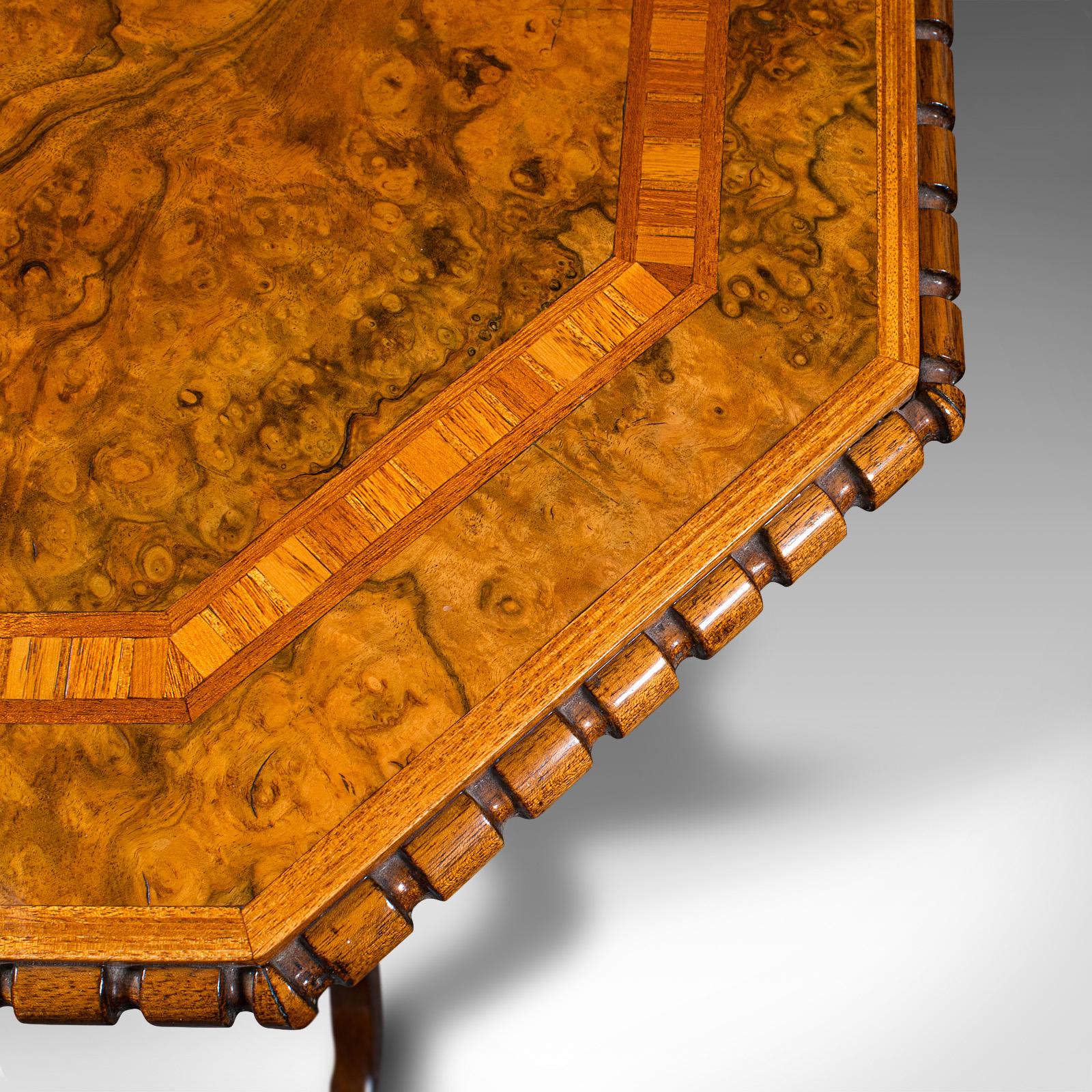 Antique Octagonal Wine Table, English, Burr Walnut, Lamp, Occasional, Victorian For Sale 2