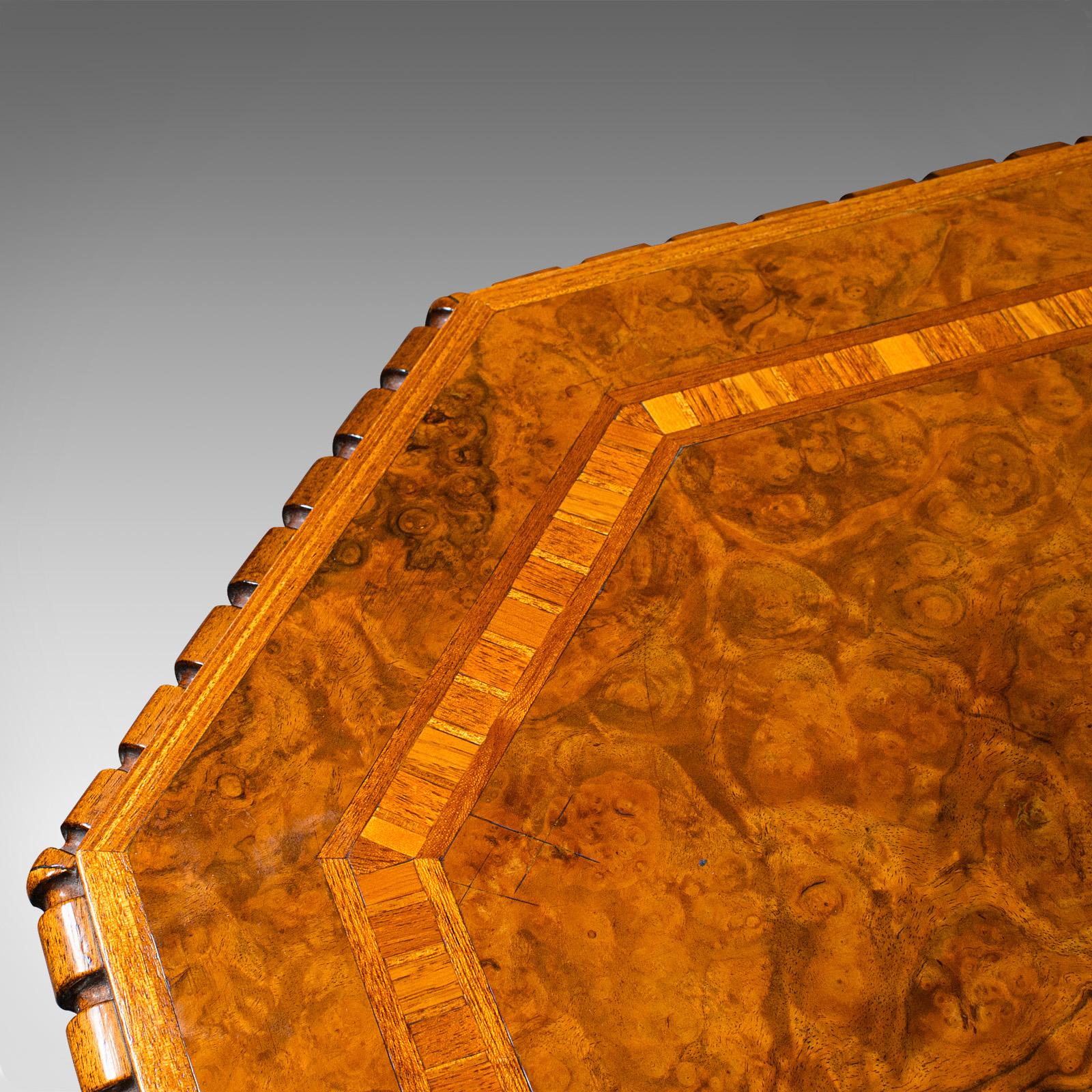 Antique Octagonal Wine Table, English, Burr Walnut, Lamp, Occasional, Victorian For Sale 3