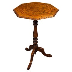 Antiker achteckiger Weintisch, englisch, Wurzelnussholz, Lampe, Beistelltisch, viktorianisch,
