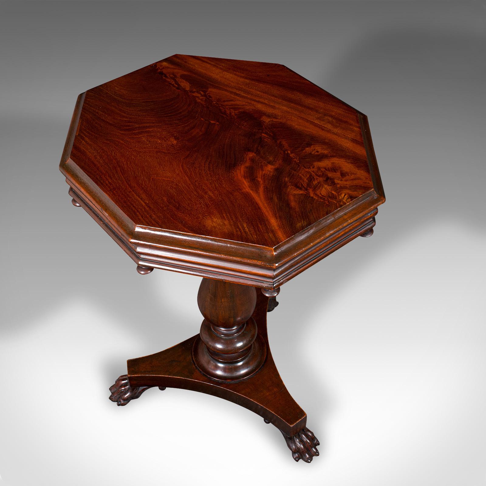 19th Century Antique Octagonal Wine Table, English, Flame, Lamp, Side, William IV, Circa 1835 For Sale