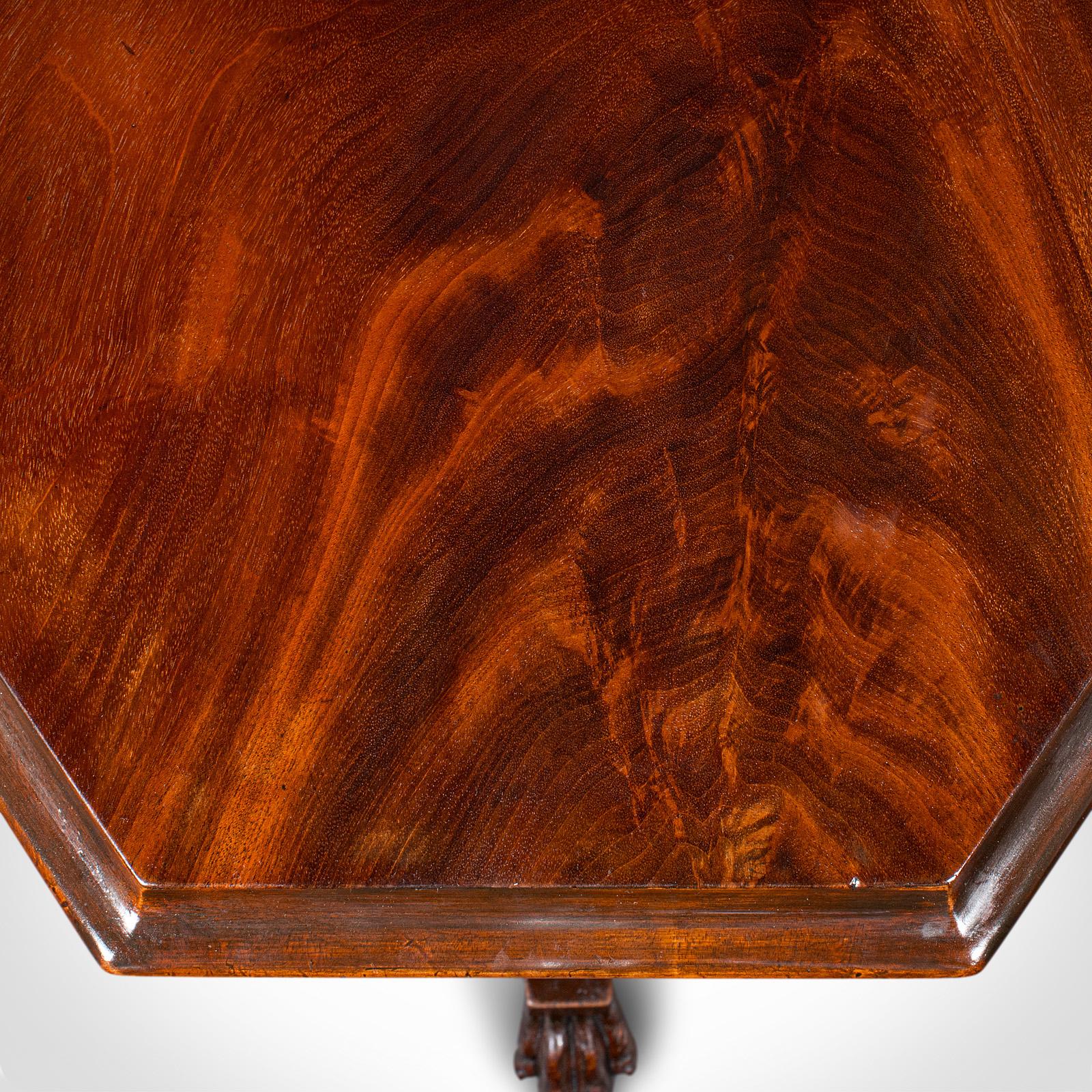 Wood Antique Octagonal Wine Table, English, Flame, Lamp, Side, William IV, Circa 1835 For Sale