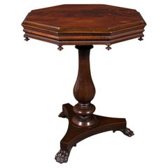 Antiker achteckiger Weintisch, englisch, Flamme, Lampe, Beistelltisch, William IV., um 1835