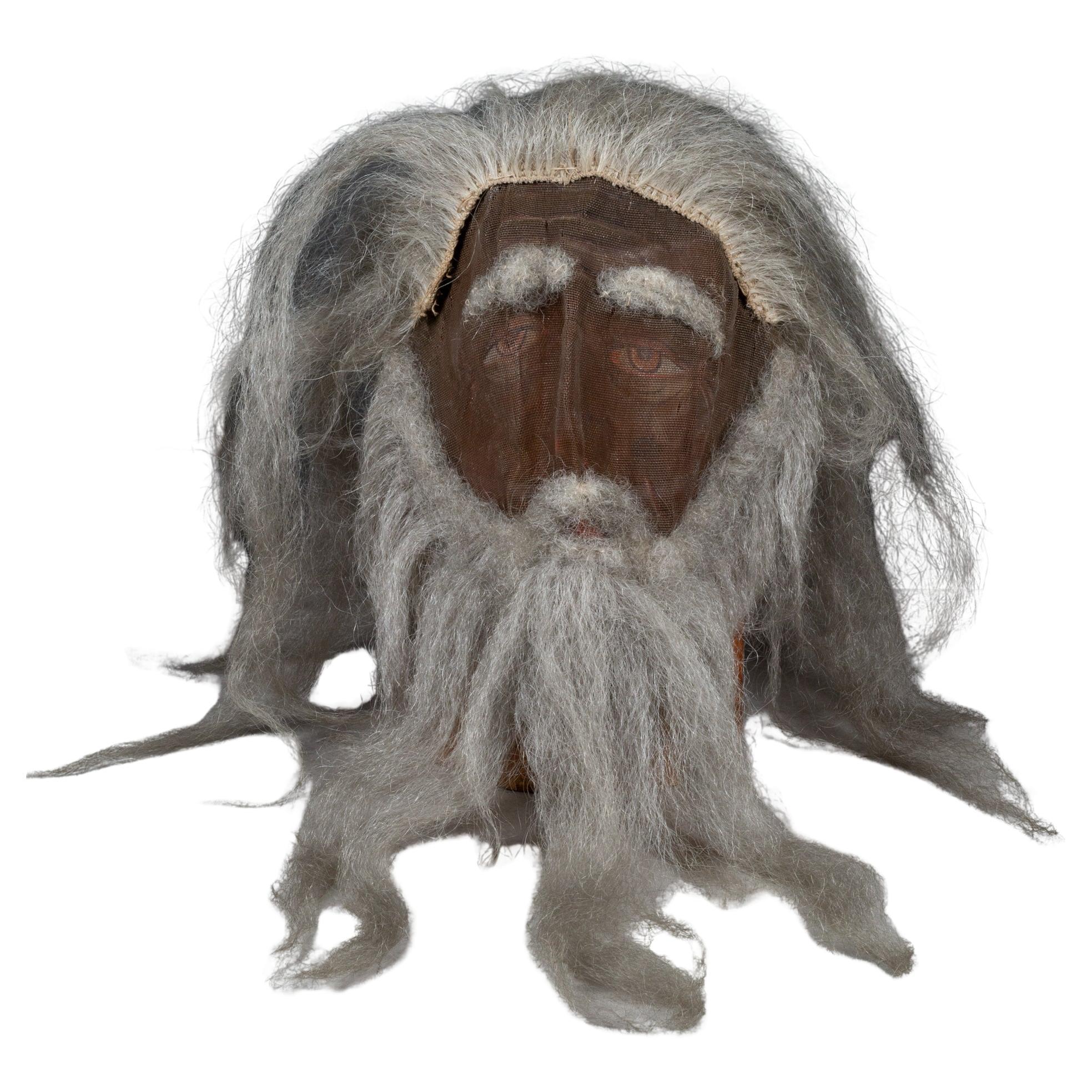 Antique Odd Fellows Ceremonial Mask with Hair and Beard c.1900