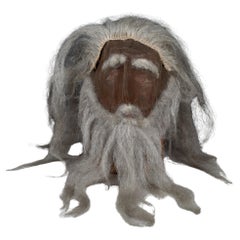 Antique Odd Fellows Ceremonial Mask with Hair and Beard c.1900