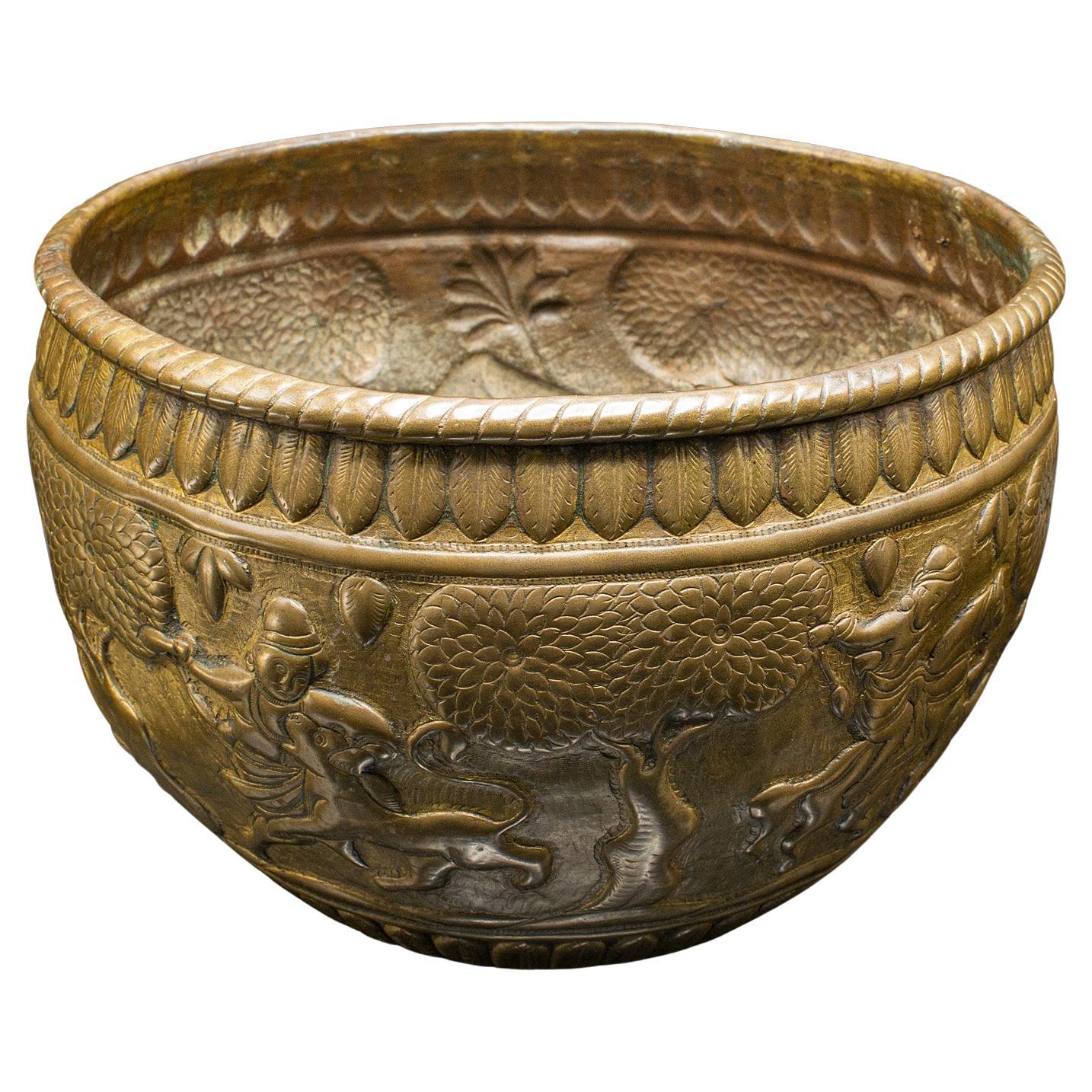 Antique Offering Bowl, Planter, South East Asian, Brass, Jardiniere, Victorian