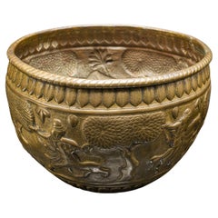 Antique Offering Bowl, Planter, South East Asian, Brass, Jardiniere, Victorian