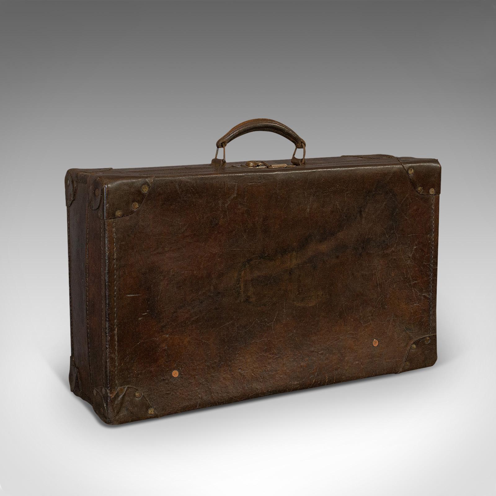 Antique Officer's Case, English, Leather, Travel, Suitcase, Luggage, circa 1920 2