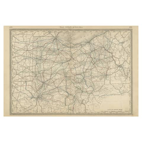 Antique Ohio Map c.1888 – Buckeye State Railroads, Towns & Settlements