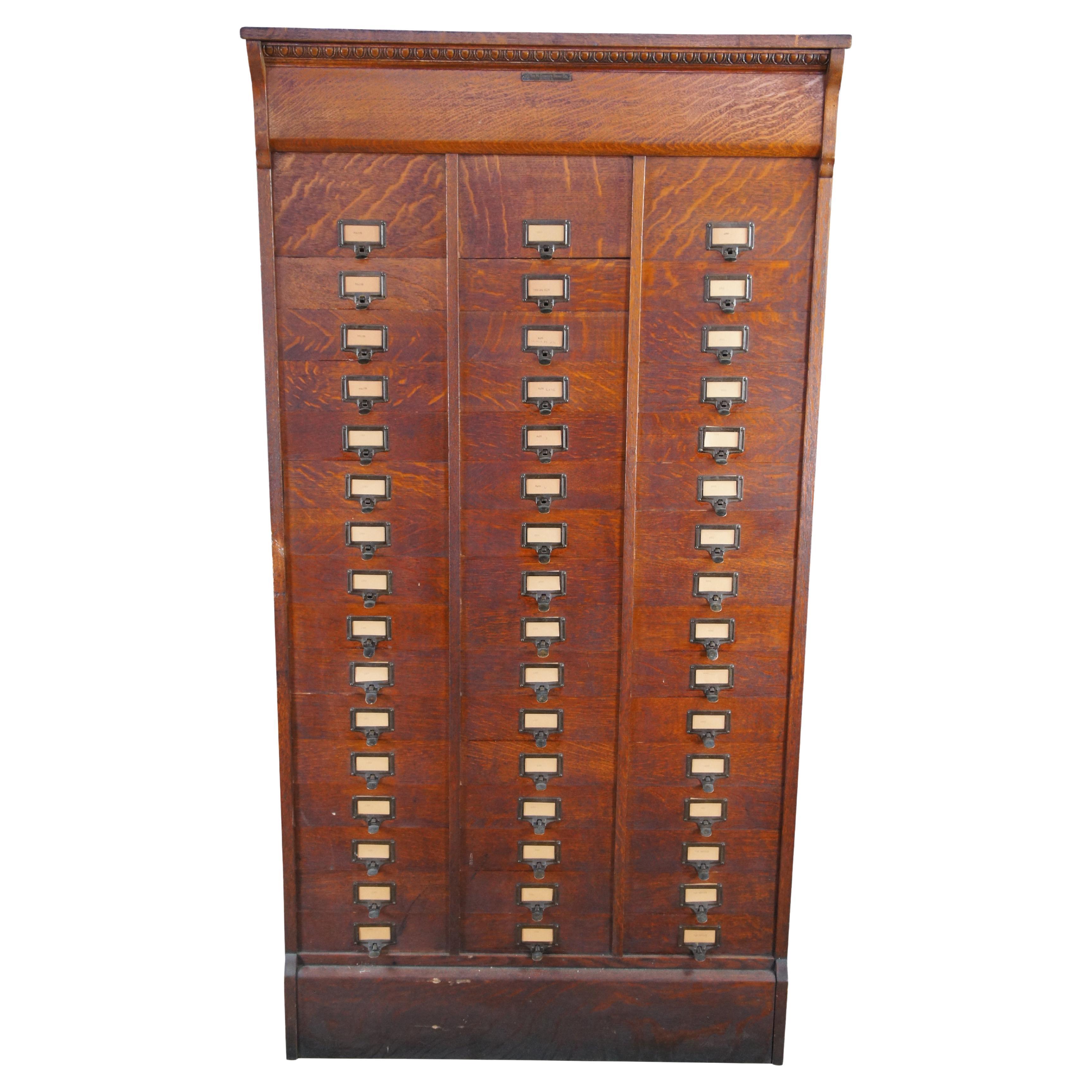 Antique Ohmers Sons 48 Drawer Oak Industrial Apothecary Amberg Filing Cabinet