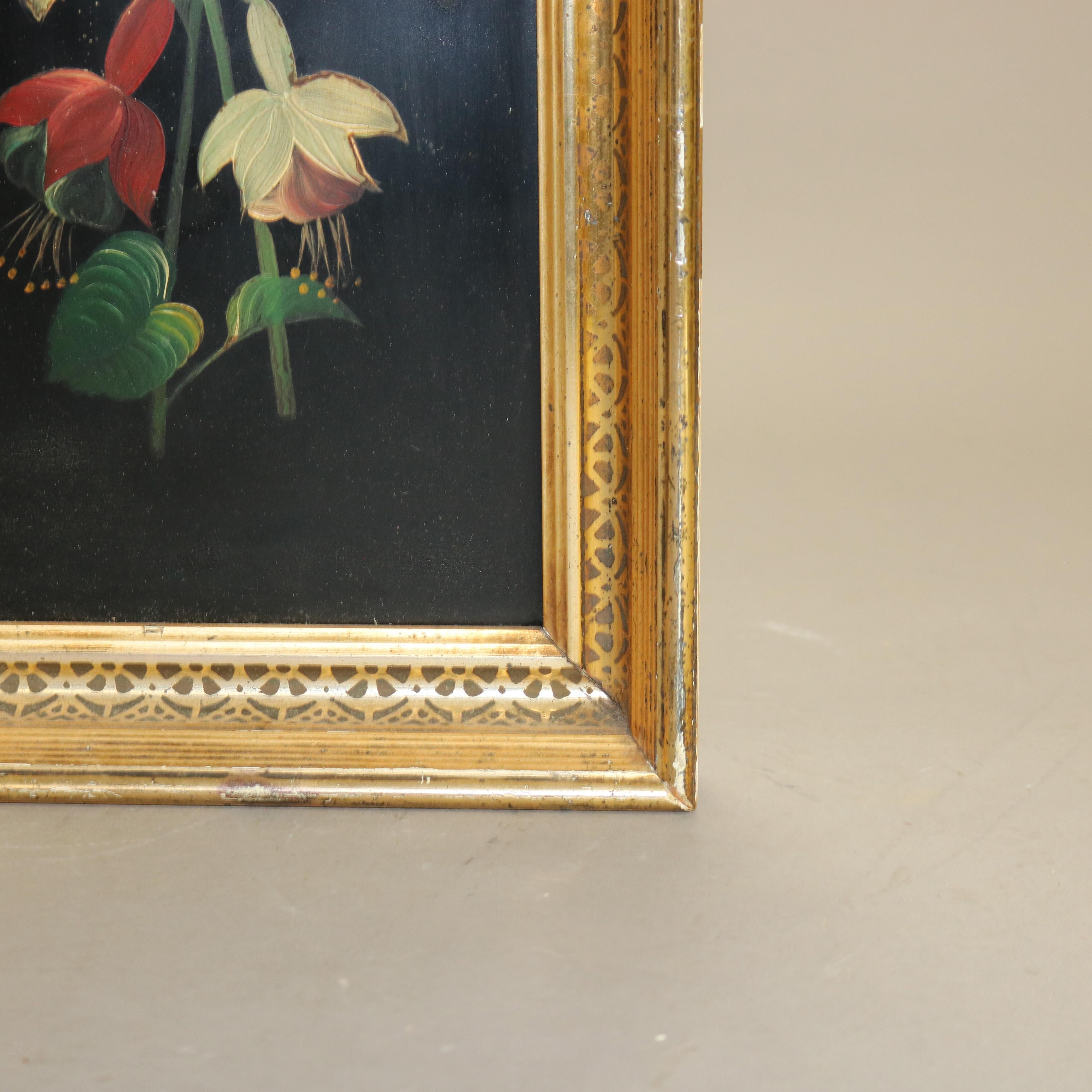 Antique Oil on Board Floral Still Life Painting, Framed, C1870 In Good Condition In Big Flats, NY
