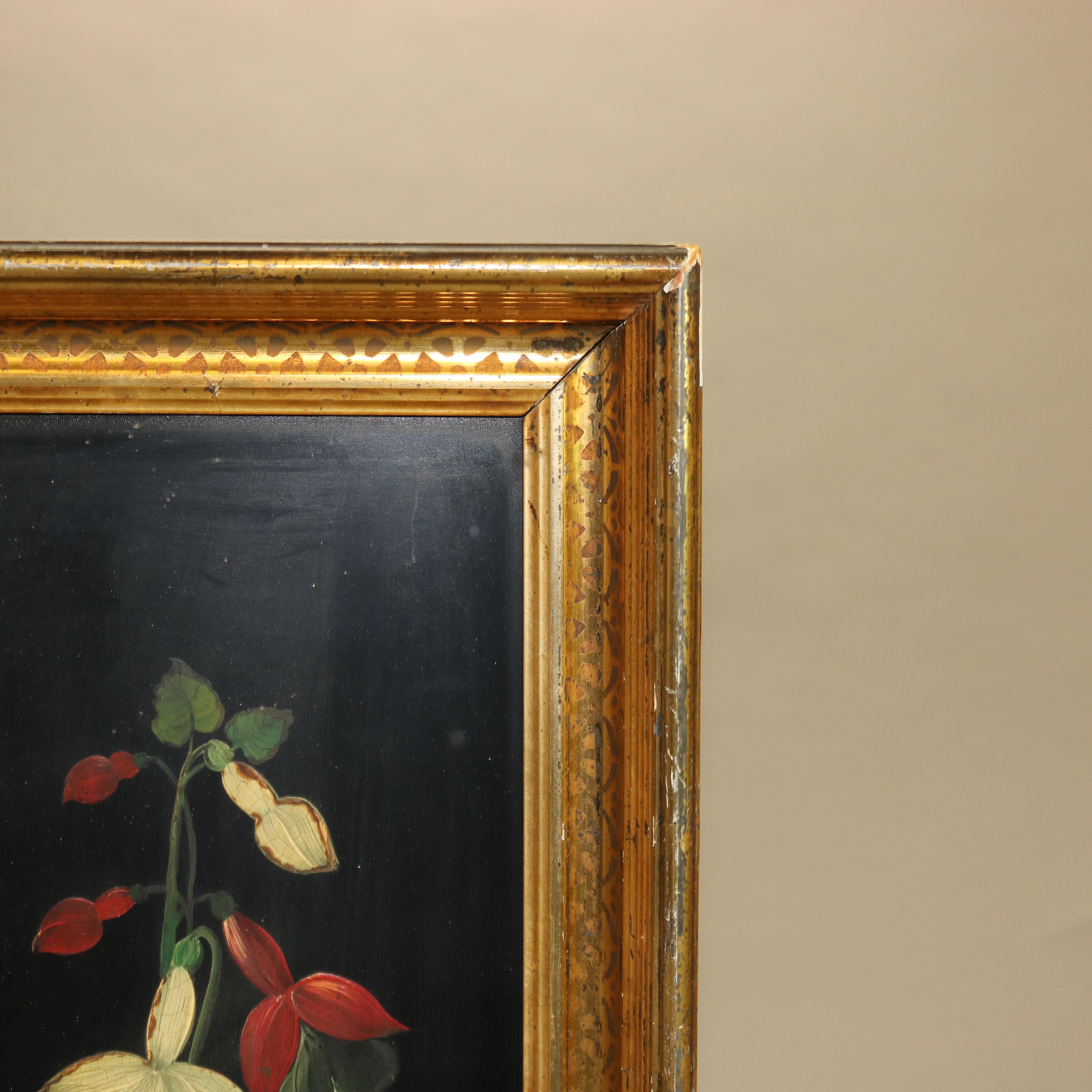 19th Century Antique Oil on Board Floral Still Life Painting, Framed, C1870