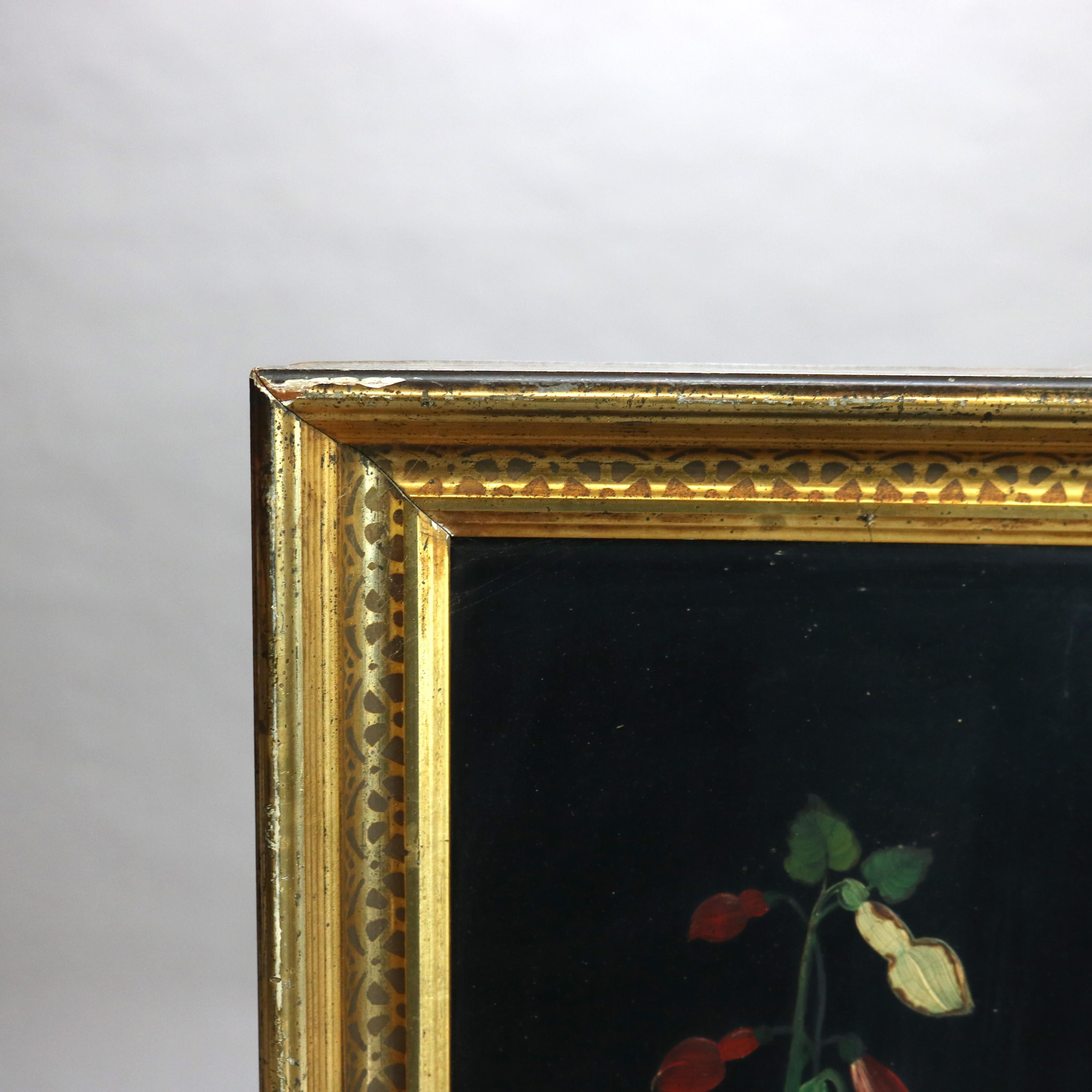Antique Oil on Board Floral Still Life Painting, Framed, C1870 1