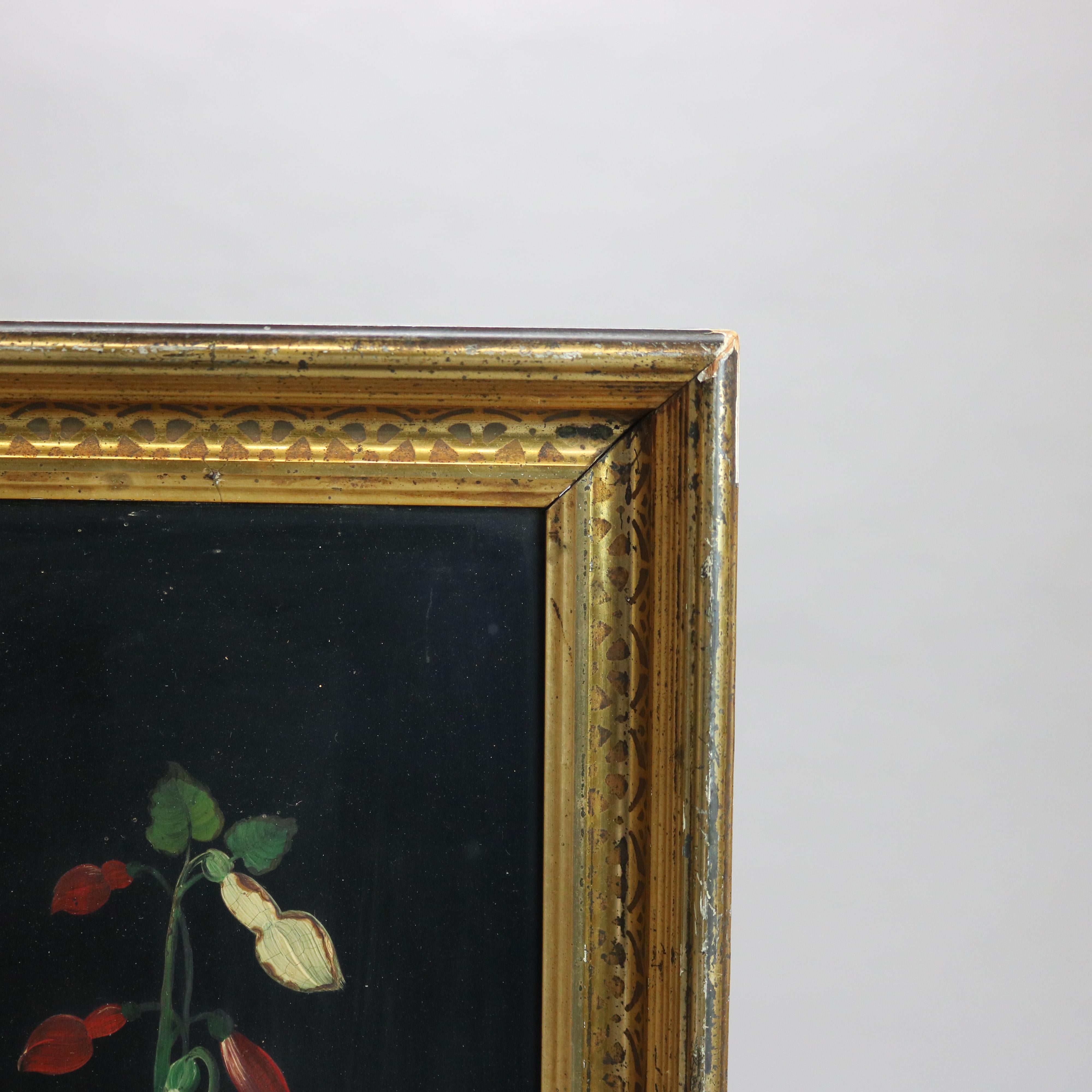 Antique Oil on Board Floral Still Life Painting, Framed, C1870 2
