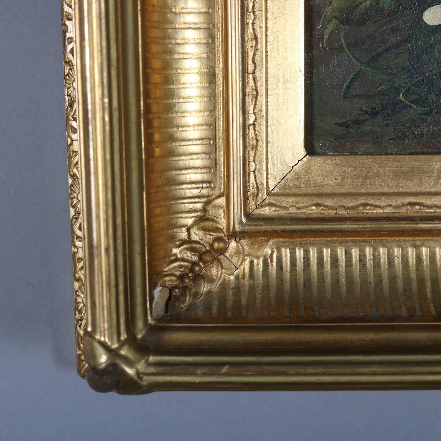Antique Oil on Board Floral Still Life Signed Gilt Cove Molded Frame, circa 1830 3