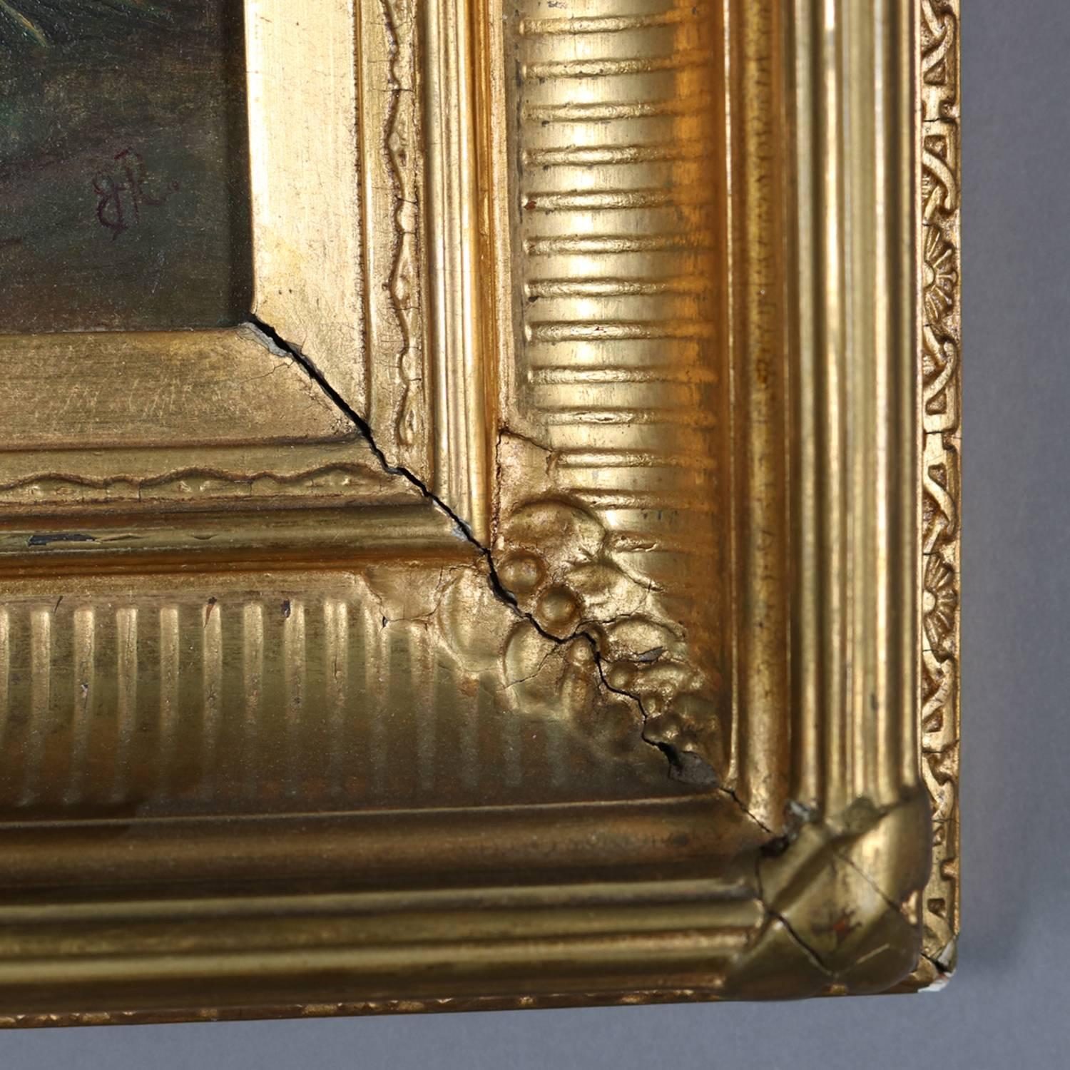 Antique Oil on Board Floral Still Life Signed Gilt Cove Molded Frame, circa 1830 4