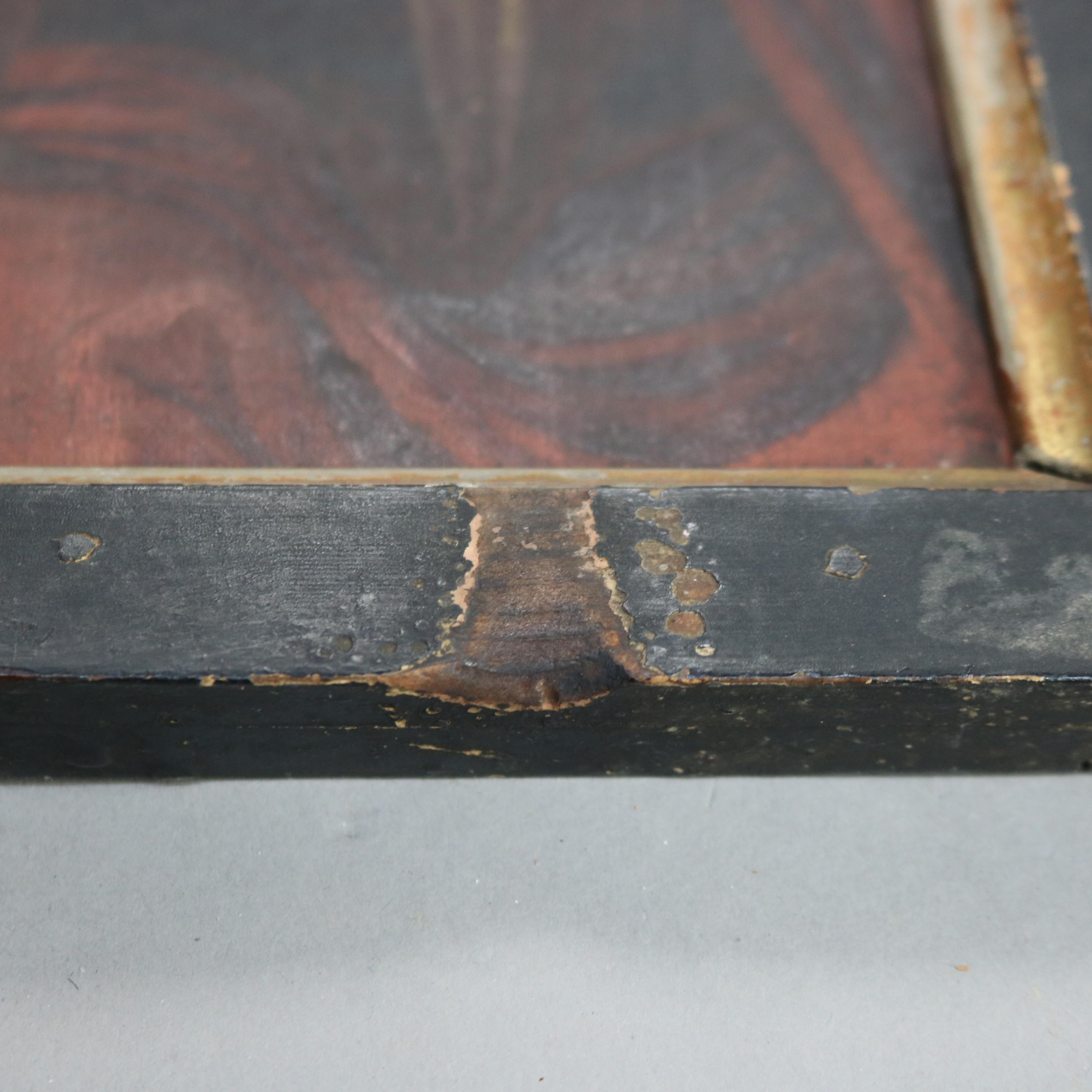 Antico dipinto a olio su tavola con icona della Madonna e del Bambino del XVIII sec. 5