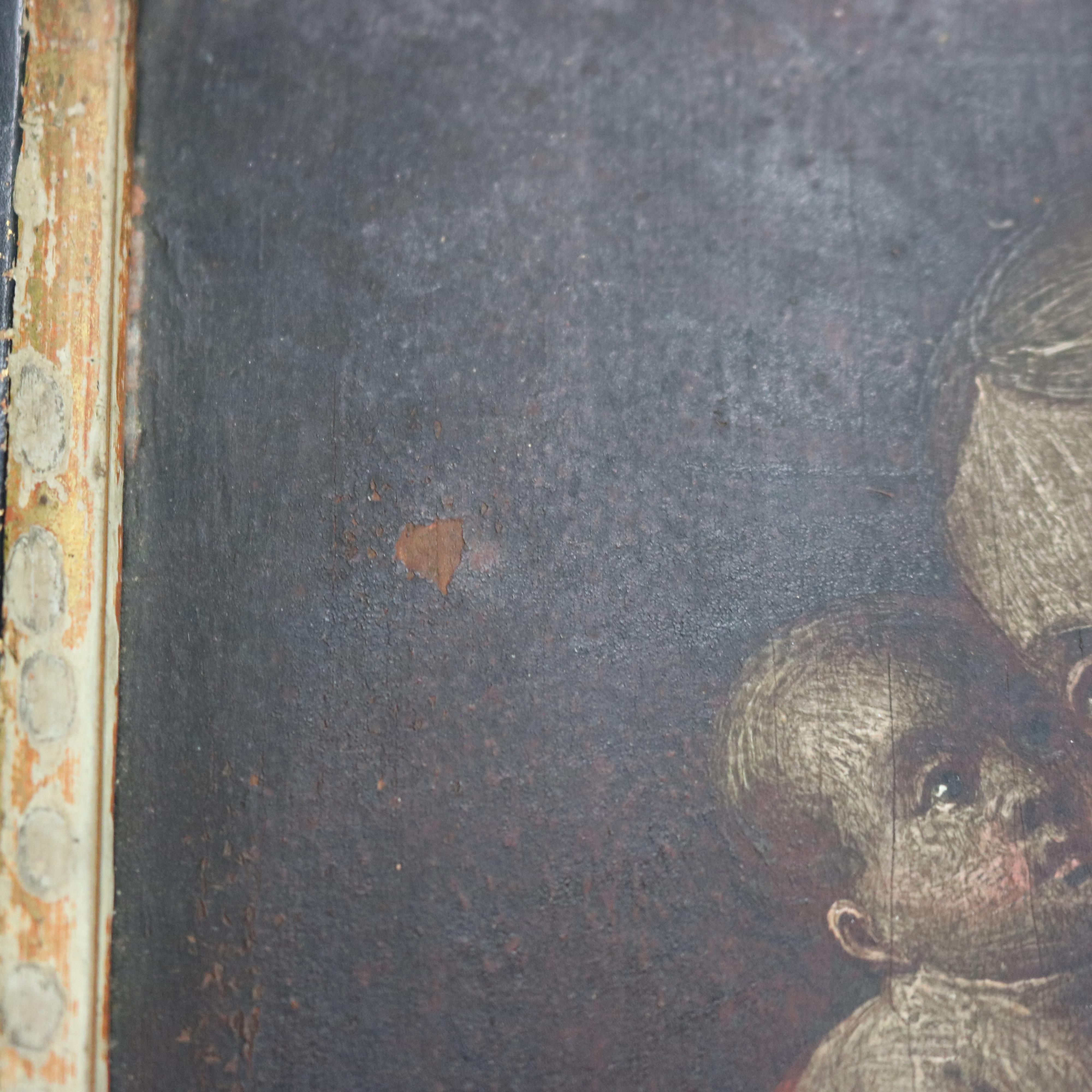 Antico dipinto a olio su tavola con icona della Madonna e del Bambino del XVIII sec. 7