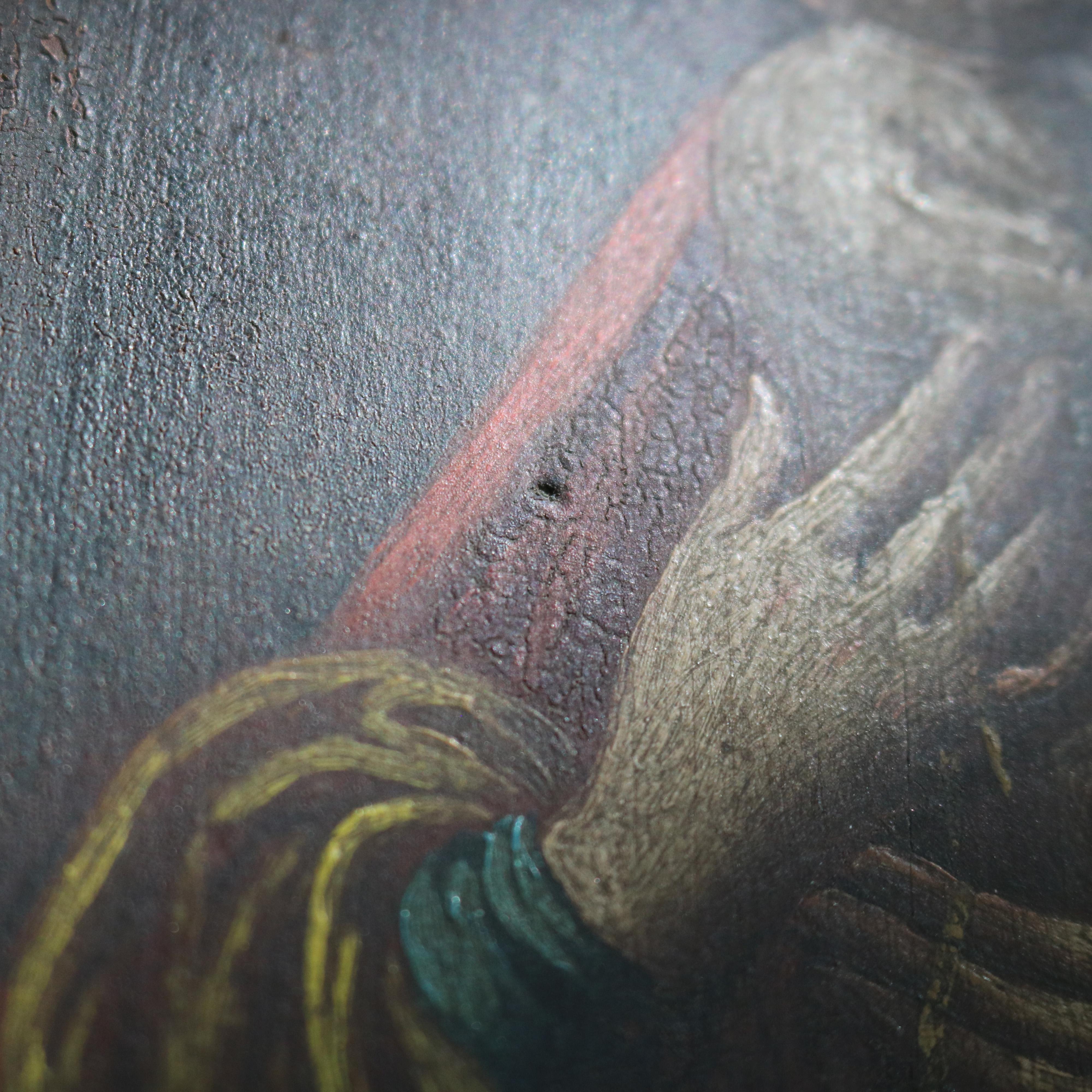 Antico dipinto a olio su tavola con icona della Madonna e del Bambino del XVIII sec. In condizioni buone a Big Flats, NY