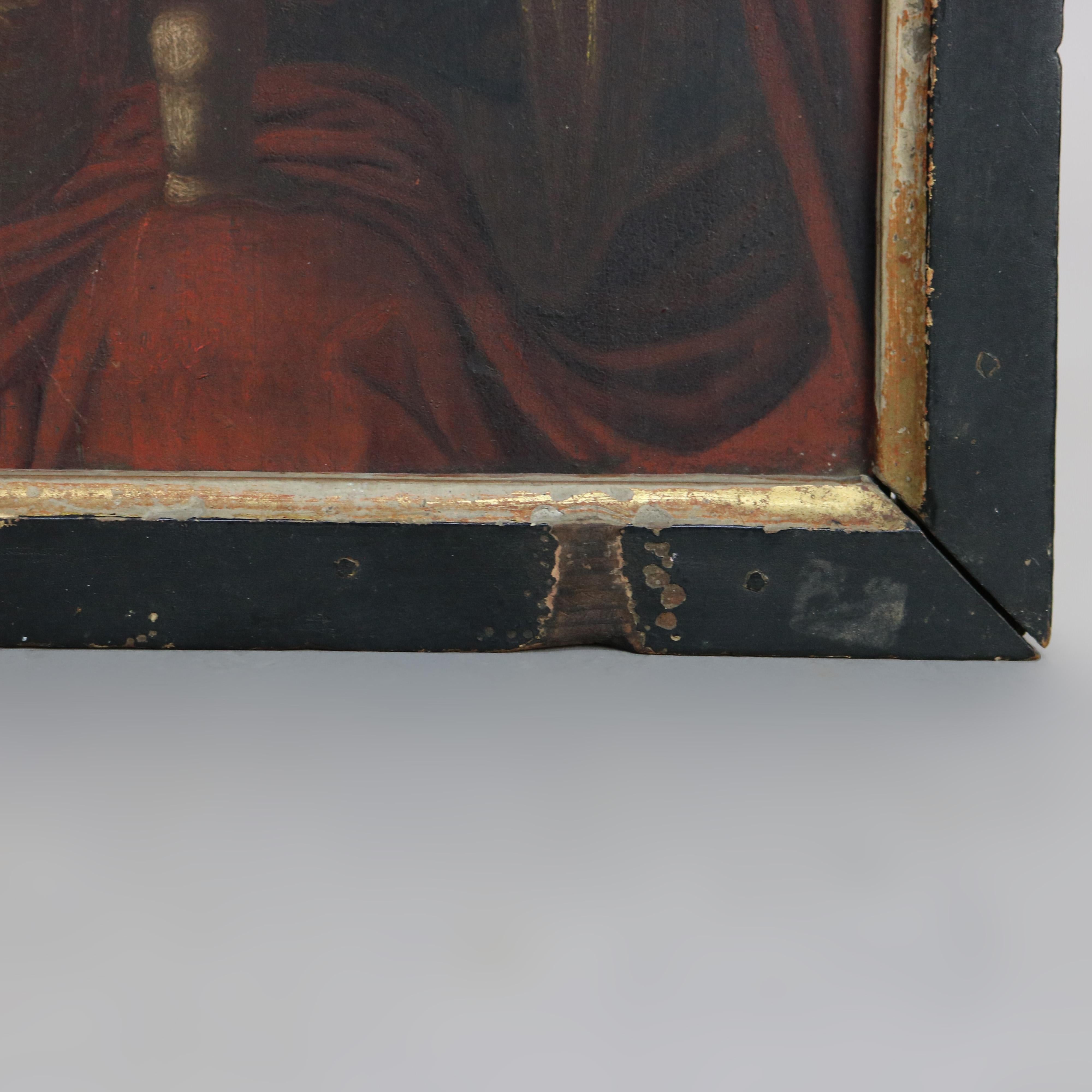 Fino al XVIII secolo Antico dipinto a olio su tavola con icona della Madonna e del Bambino del XVIII sec.