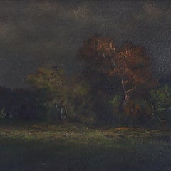 Antiguo paisaje al óleo sobre tabla, enmarcado, sin firmar C1900