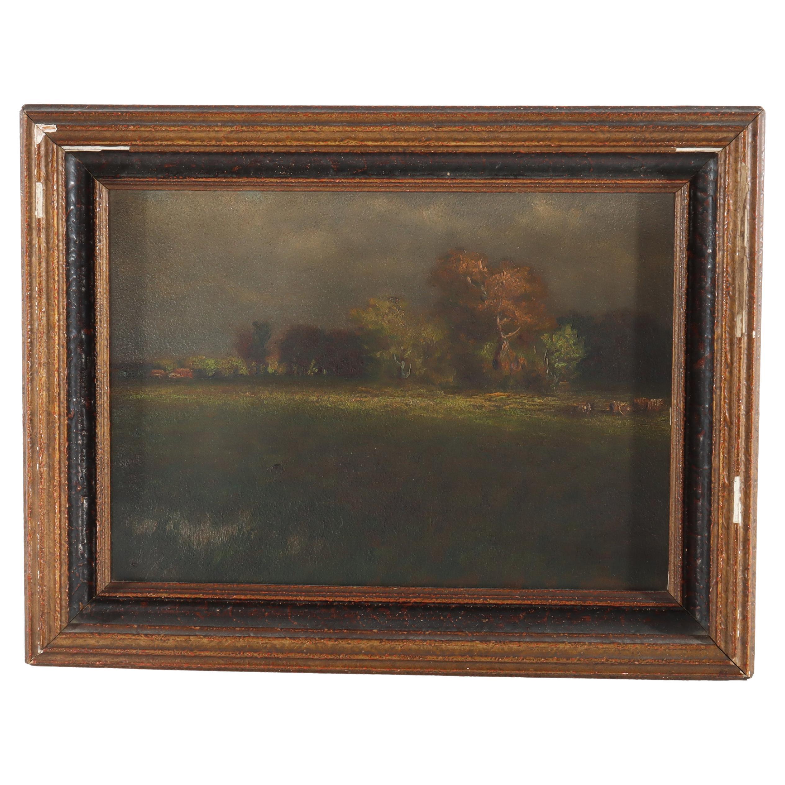 Antique Oil On Board Landscape, Framed, Unsigned C1900