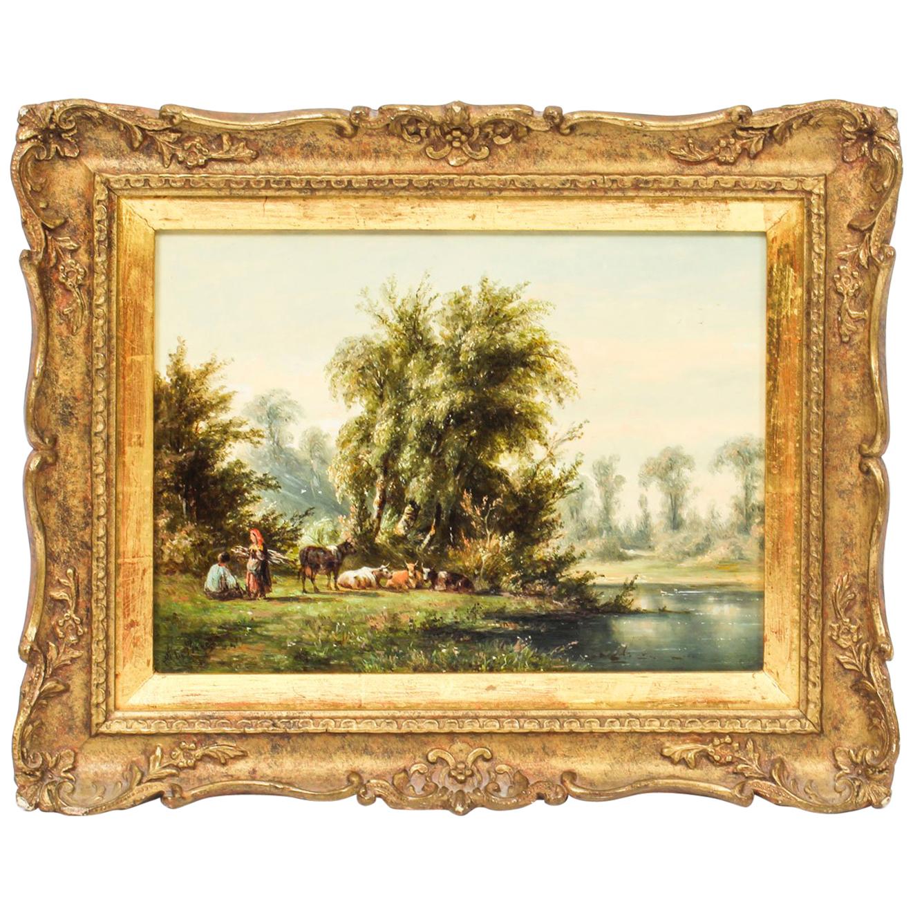 Antique Oil on Board Landscape Painting by Anthony De Bree, 19th Century