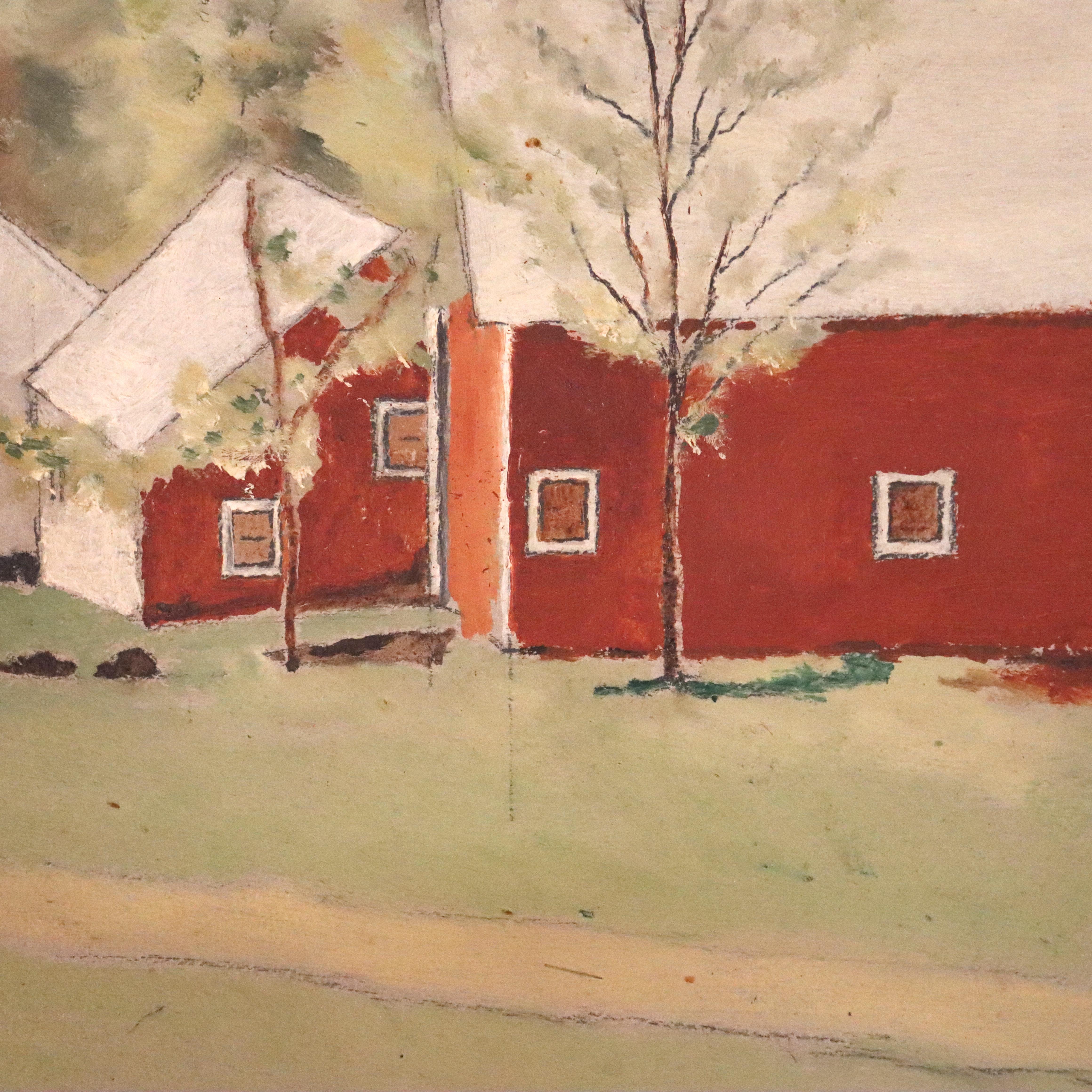 Antike Öl auf Karton Landschaft Gemälde eines Vermont Farm C1930 (20. Jahrhundert) im Angebot